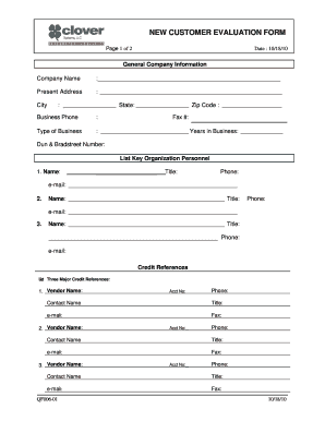 New Customer Evaluation Form