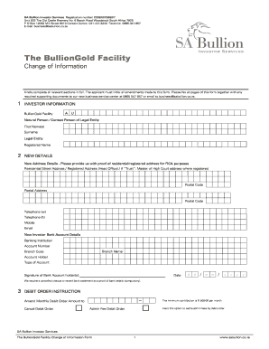 BullionGold Facility Change of Information Form