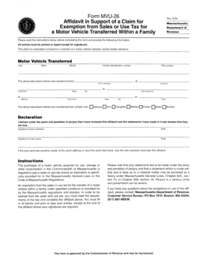 Massachusetts Motor Vehicle Family Transfer Tax Exemption Affidavit