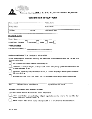 Good Student Discount Form