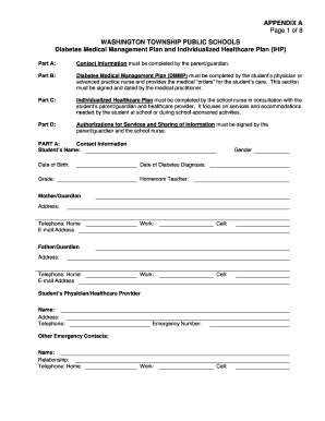 Diabetes Medical Management Plan and Individualized Healthcare Plan