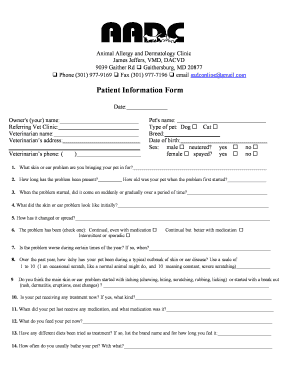 Pet Skin and Ear Problem Form