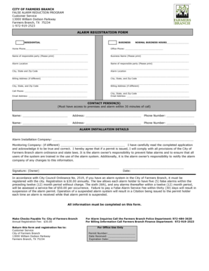 City of Farmers Branch Alarm Registration Form
