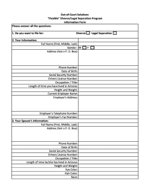 Arizona Divorce or Legal Separation Information Form