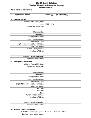 Arizona Divorce/Legal Separation Information Form