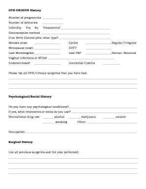 GYN-Urogynecology History Form