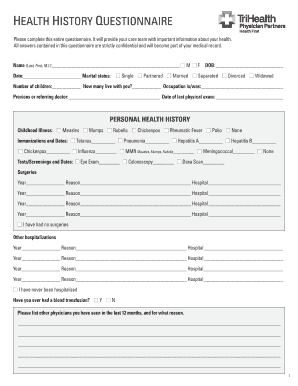 Health History Questionnaire