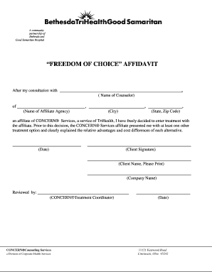 Freedom of Choice Affidavit