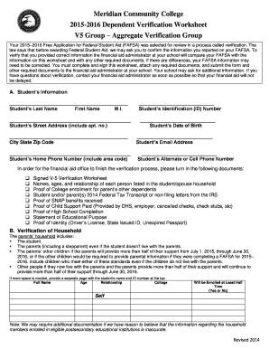 2015-2016 Dependent Verification Worksheet