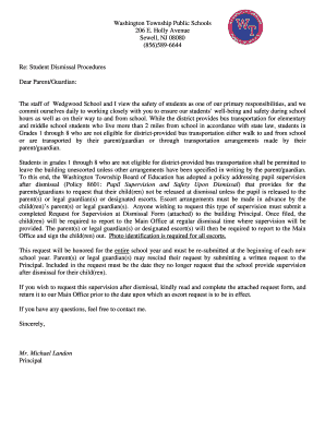 Student Dismissal Supervision Request Form