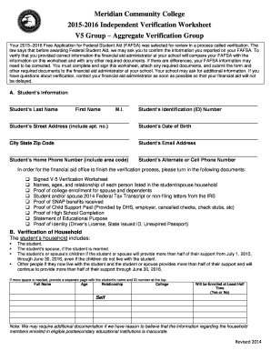 2015-2016 FAFSA Verification Worksheet