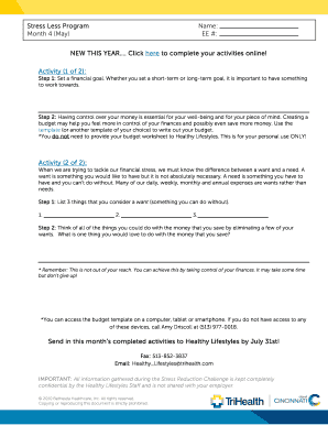 Stress Less Program Financial Goal Setting Activity