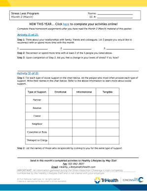 Stress Less Program Monthly Activity Form