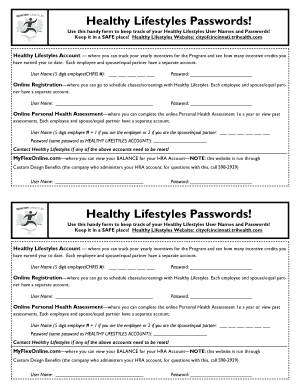 Healthy Lifestyles Account Password Tracker