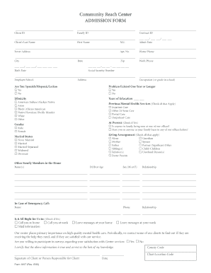 Community Reach Center Admission Form