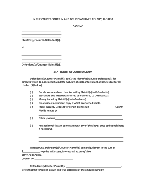 Florida Statement of Counterclaim