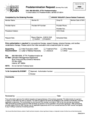 Blue Cross Blue Shield Montana Predetermination Request