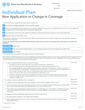 Blue Cross and Blue Shield of Montana Individual Health Insurance Application