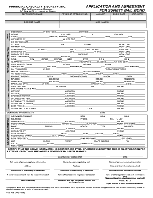 Financial Casualty Surety Bail Bond Application and Agreement