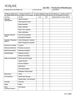 Job Bid Form - Production/Warehouse