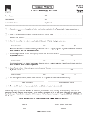 Florida Taxpayer Affidavit Form DR-350112