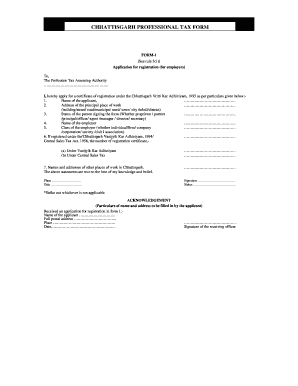 Chhattisgarh Professional Tax Registration Form