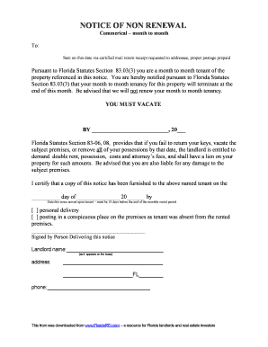 Florida Month to Month Tenant Non-Renewal Notice