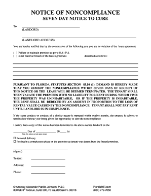 Florida Seven Day Notice to Cure