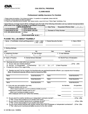 CNA Dental Professional Liability Insurance Application
