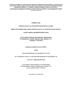 Proxy Voting Form for Baltona S.A. Shareholders