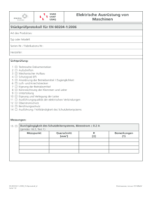 Stückprüfprotokoll für EN 60204-1:2006