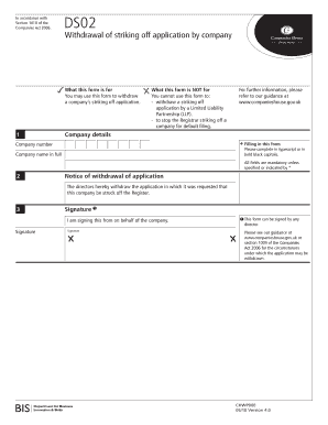 UK Company Striking Off Application Withdrawal Form
