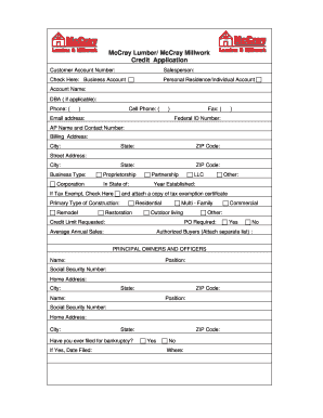 McCray Lumber Credit Application