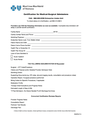 Medical-Surgical Admissions Certification Form
