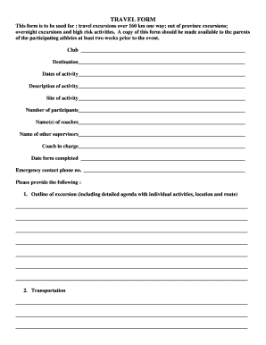 Travel Excursion Form