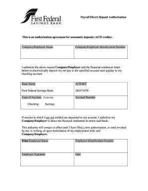 Payroll Direct Deposit Authorization
