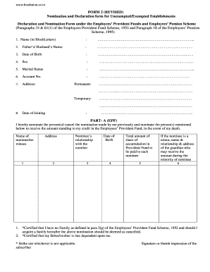 Employees' Provident Fund Nomination and Declaration Form