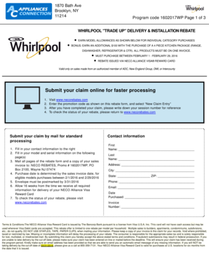 Whirlpool Trade Up Delivery & Installation Rebate Form