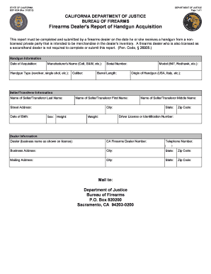 California Firearms Dealer's Report of Handgun Acquisition