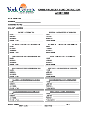 Owner-Builder Subcontractor Addendum