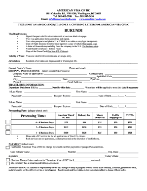 Visa Application Cover Letter for Burundi