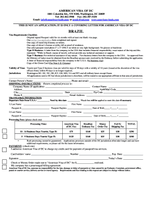 Brazil Visa Application Cover Letter