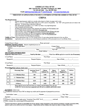 American Visa of DC Application Cover Letter