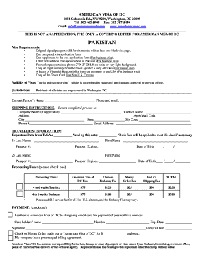 American Visa of DC Application Cover Letter