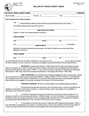 California Seller of Travel Surety Bond Form 400