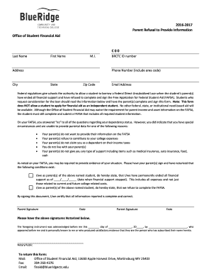 Parent Refusal to Provide Information Form