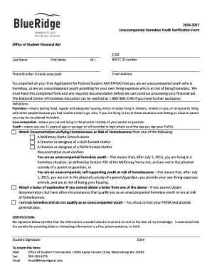 Unaccompanied Homeless Youth Verification Form