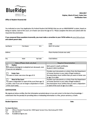 Orphan Foster Care Verification Form