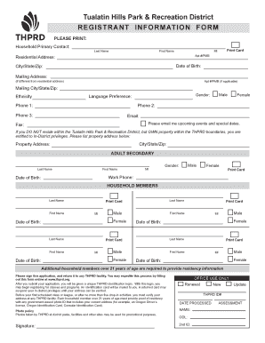 Tualatin Hills Park Registration Form