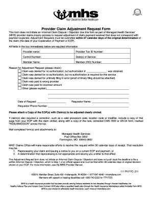 Provider Claim Adjustment Request Form